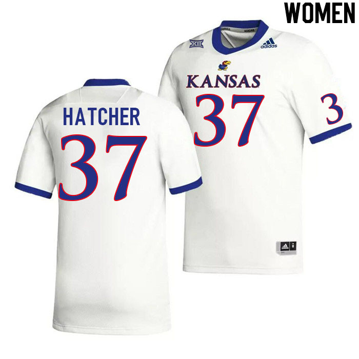 Women #37 Hayden Hatcher Kansas Jayhawks College Football Jerseys Stitched Sale-White - Click Image to Close